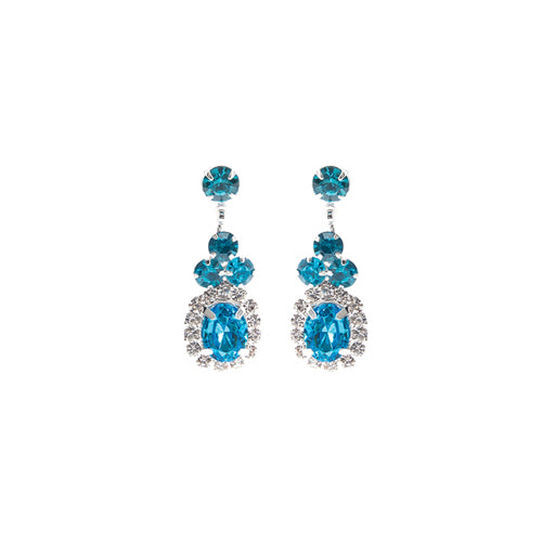 SILVER EARRINGS AQUA CLEAR STONES ( 28228 AQS )