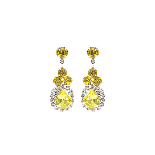 SILVER EARRINGS YELLOW CLEAR STONES ( 28228 CIS )