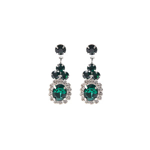 SILVER EARRINGS EMERALD GREEN CLEAR STONES ( 28228 EMS )