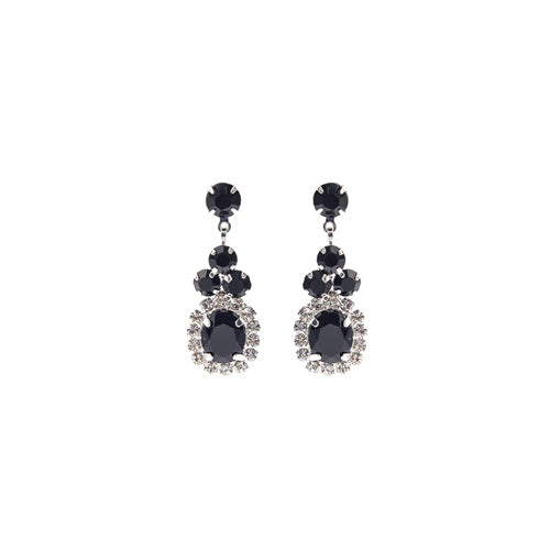 SILVER EARRINGS CLEAR BLACK STONES ( 28228 JTS )