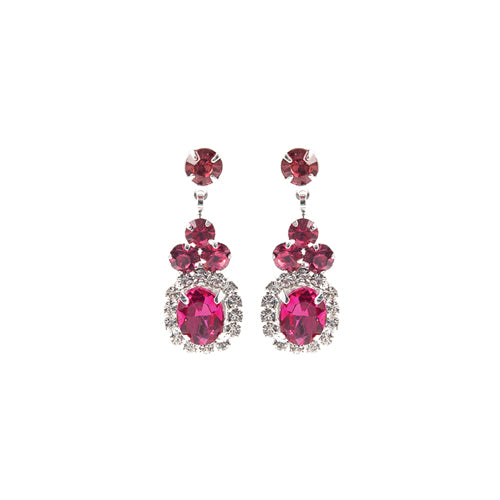 SILVER EARRINGS ROSE CLEAR STONES ( 28228 ROS )