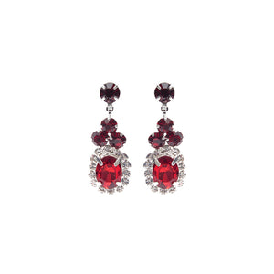 SILVER EARRINGS RED CLEAR STONES ( 28228 SIS )