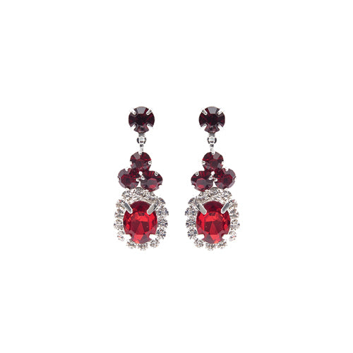 SILVER EARRINGS RED CLEAR STONES ( 28228 SIS )