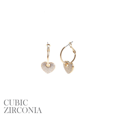 PUFFY HEART CZ STONE EARRINGS ( 28251 VCRG )