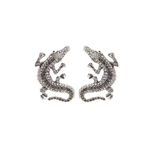 SILVER ALIGATOR EARRINGS CLEAR STONES ( 28323 CRBS )