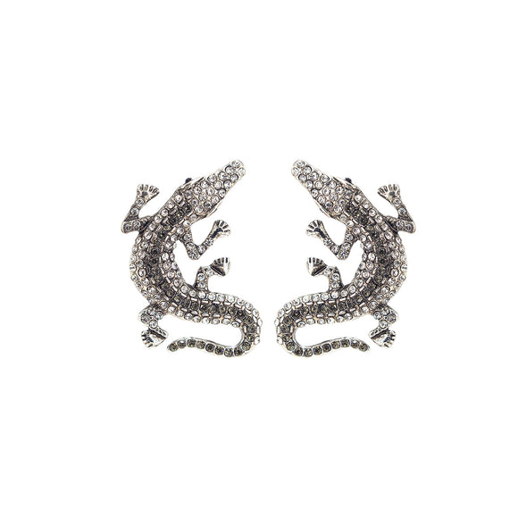 SILVER ALIGATOR EARRINGS CLEAR STONES ( 28323 CRBS )