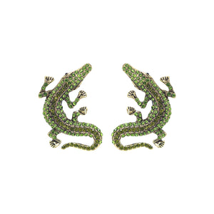 GOLD ALIGATOR EARRINGS GREEN STONES ( 28323 PEBG )