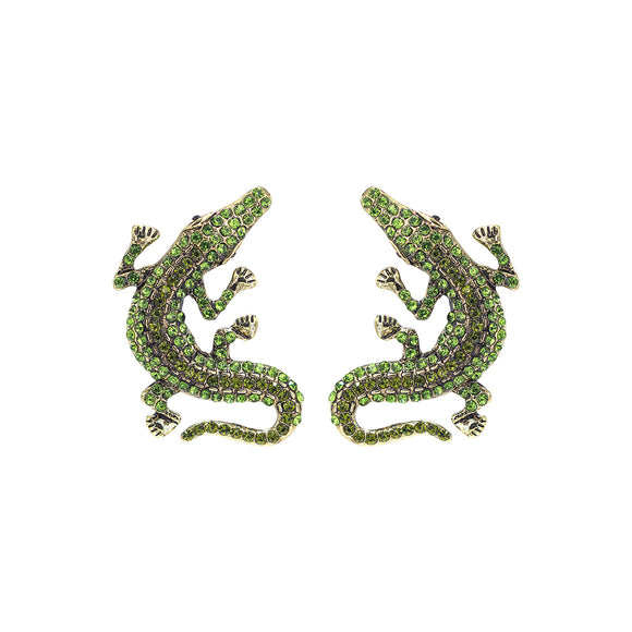 GOLD ALIGATOR EARRINGS GREEN STONES ( 28323 PEBG )