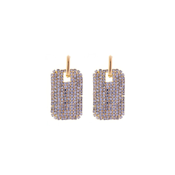 GOLD RECTANGLE EARRINGS CLEAR STONES ( 28407 CRG )
