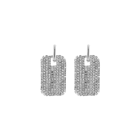 SILVER RECTANGLE EARRINGS CLEAR STONES ( 28407 CRS )