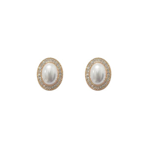 GOLD PEARL EARRINGS CLEAR STONES ( 28454 WHG )