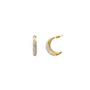 GOLD SEMI HOOP EARRINGS CLEAR STONES ( 28465 CRG )