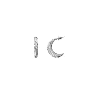 SILVER SEMI HOOP EARRINGS CLEAR STONES ( 28465 CRS )