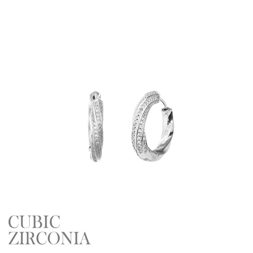 SILVER CZ HOOP EARRINGS ( 28494 CRR )