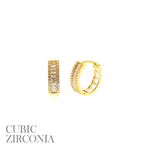 GOLD HUGGIE HOOP EARRINGS CZ STONES ( 28696 CRG )