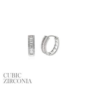 SILVER HUGGIE HOOP EARRINGS CZ STONES ( 28696 CRR )