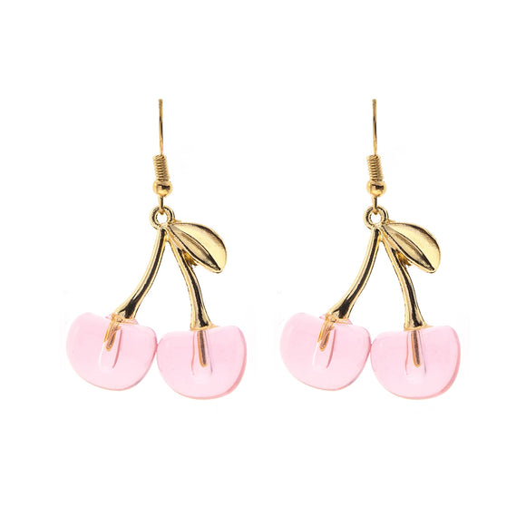 DANGLING GOLD PINK CHERRY EARRINGS ( 28990 LRO-G )
