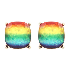 GOLD RAINBOW MULTI COLOR EARRINGS PEACH STONES ( 5284 RMLT )