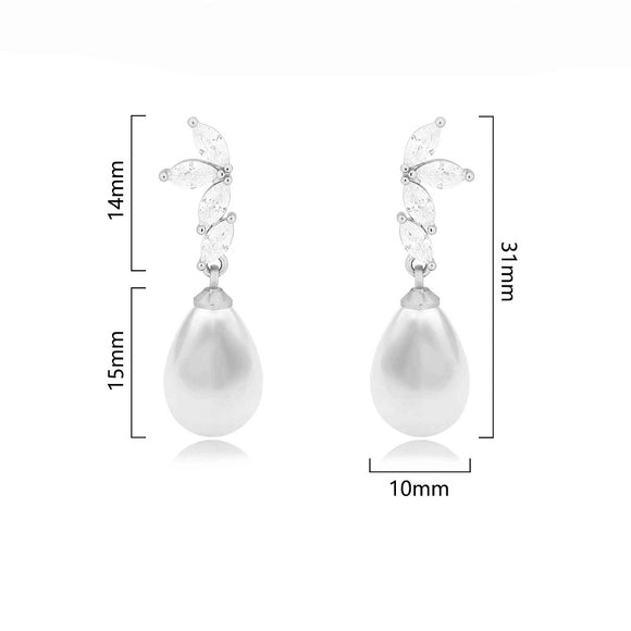 SILVER WHITE PEARL EARRINGS CLEAR STONES ( 4647 RH )