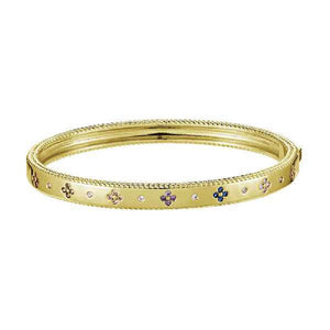 GOLD BANGLE QUATREFOIL MULTI COLOR CZ CUBIC ZIRCONIA STONES ( 9232 G )