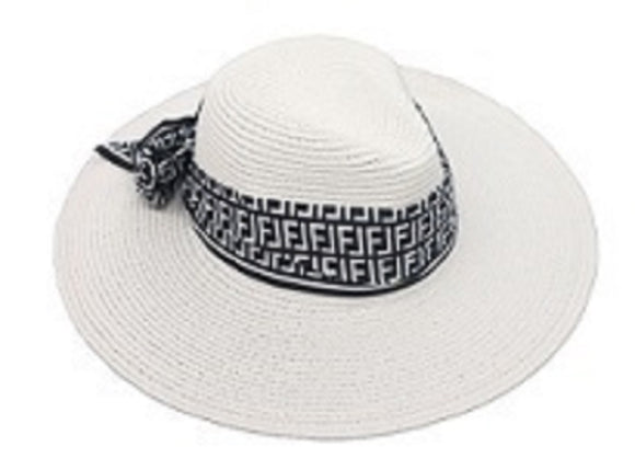 White Straw Hat Geometric Design ( 1044 WT )