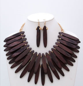 2 LAYER BROWN WOOD NECKLACE SET ( 2907 GPWD )