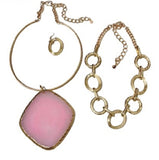 GOLD CHOKER AGATE NECKLACE SET PINK STONE ( 3652 GPPK )