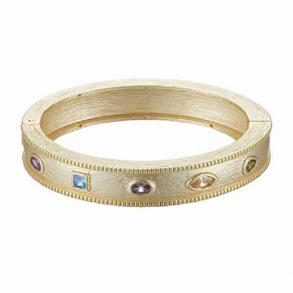 GOLD BANGLE MULTI COLOR CZ CUBIC ZIRCONIA STONES ( 9092 )