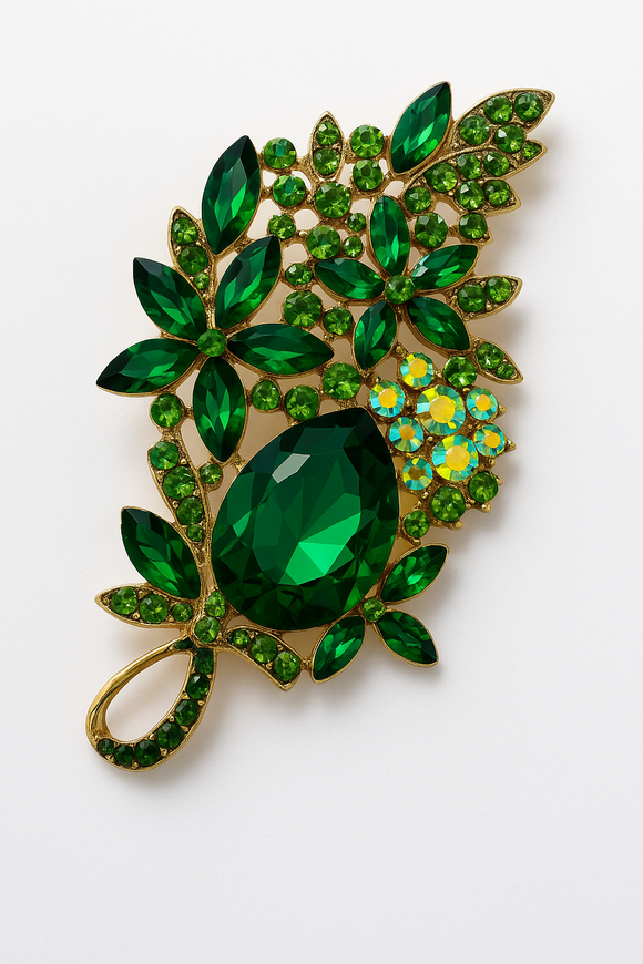 GOLD GREEN FLORAL BROOCH ( 0047 2G )