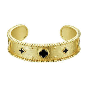 GOLD CUFF BANGLE BLACK QUATREFOIL ( 9272 )