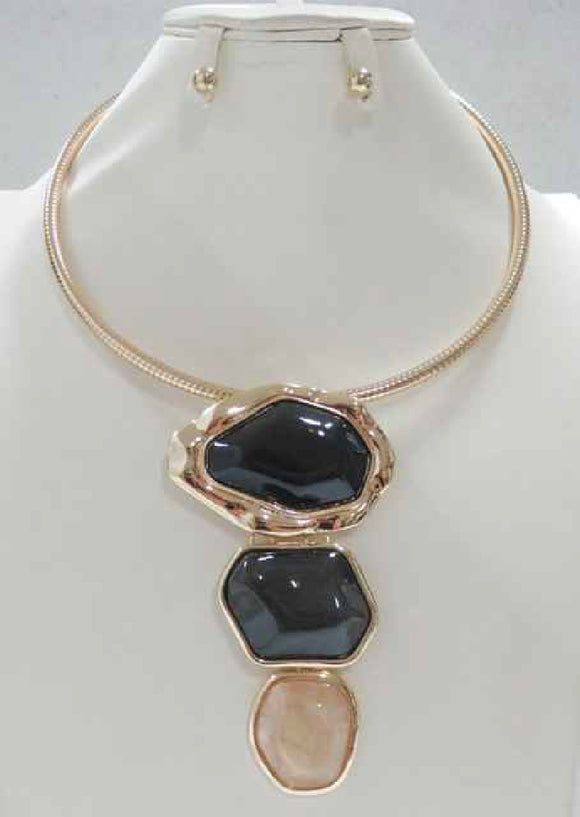 BLACK WHITE CHOKER NECKLACE SET ( 5197 BW )