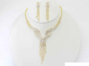 GOLD NECKLACE SET CLEAR STONES ( 20519 G )
