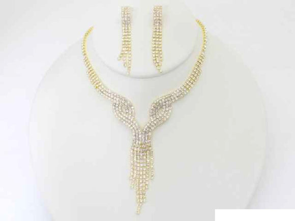 GOLD NECKLACE SET CLEAR STONES ( 20519 G )