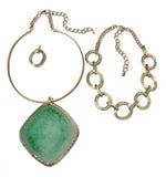 GOLD CHOKER AGATE NECKLACE SET GREEN STONE ( 3652 GPJADE )