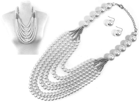 SILVER WHITE PEARL NECKLACE SET ( 8196 RHWHP )