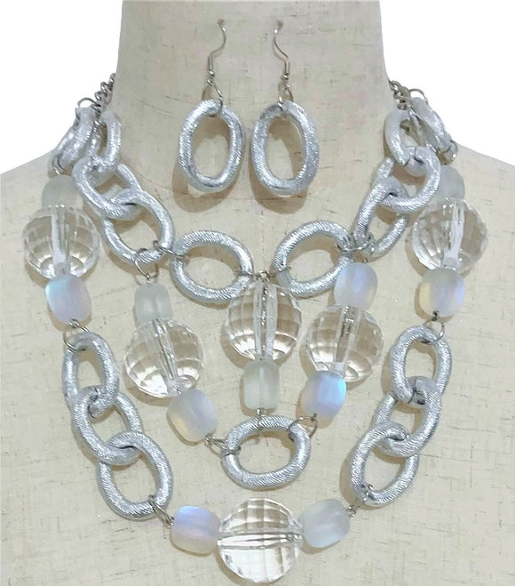 LARGE SILVER CHUNKY BALLS NECKLACE SET ( 3598 RHCL )
