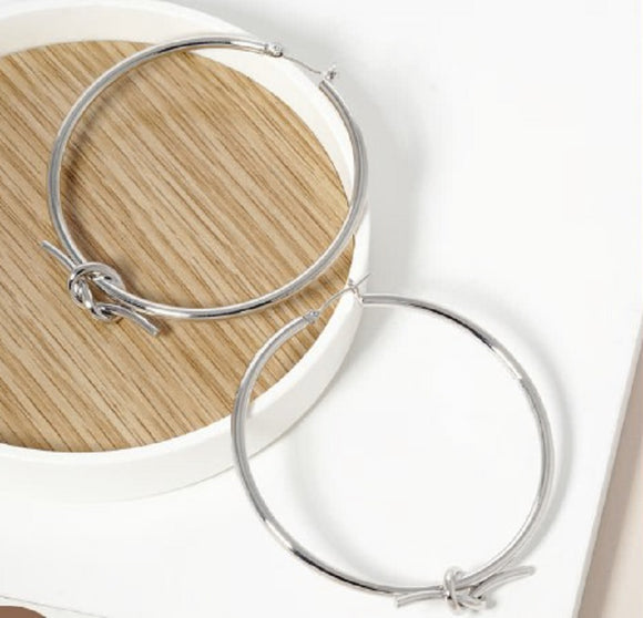 WHITE GOLD DIPPED HOOP EARRINGS ( 357 R )