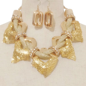 GOLD NECKLACE SET CLEAR STONES ( 3697 GP )