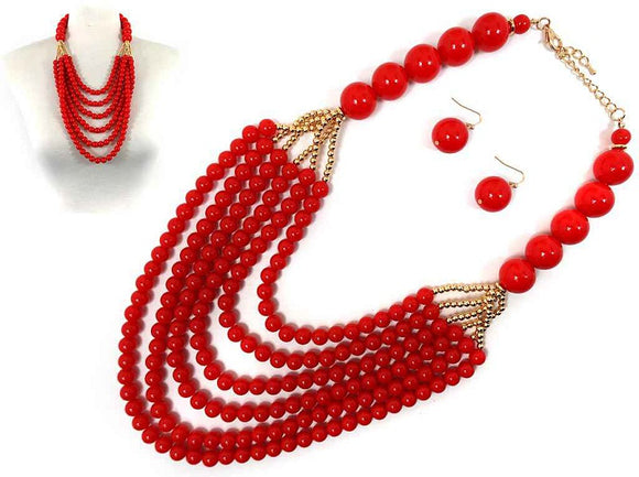 GOLD RED PEARL NECKLACE SET ( 8196 GDRE )