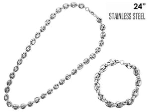 SILVER STAINLESS STEEL NECKLACE BRACELET SET ( 1001 RH24 )