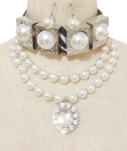 PEARL CHOKER NECKLACE SET ( 3699 RHZBWHT )