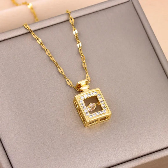 GOLD STAINLESS STEEL NECKLACE CLEAR STONES ( 003 )