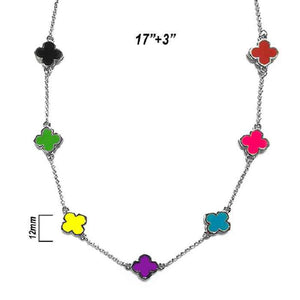 Silver Multi Color Quatrefoil Necklace ( 1055 RHMU )