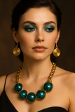 GOLD NECKLACE BALL GREEN ( 11203 GGR )