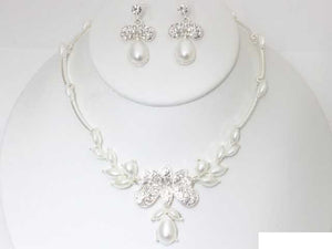 SILVER NECKLACE SET WHITE PEARLS ( 20225 SWH )
