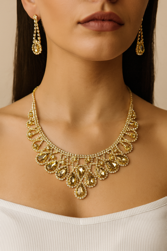 GOLD NECKLACE SET TOPAZ STONES ( 15237 GTOP )