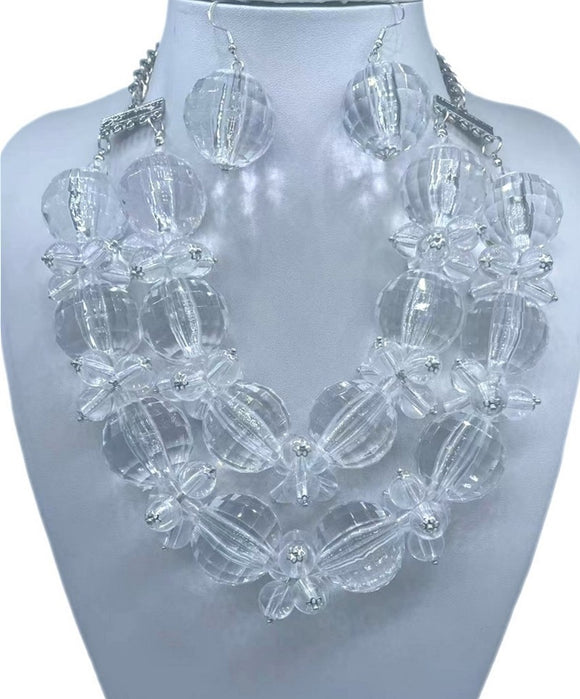 CLEAR BALL DOUBLE NECKLACE ( 2928 RHCL )