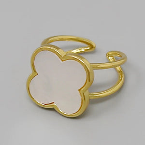 GOLD ADJUSTABLE MOP QUATREFOIL RING ( 2201 G )