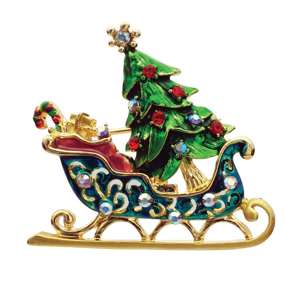 CHRISTMAS SLEIGH TREE BROOCH ( 30679 CRS )