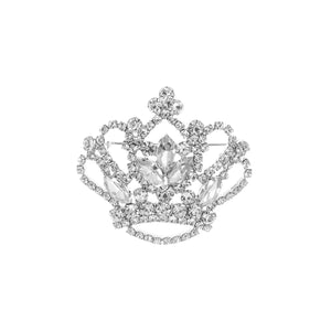 SILVER CROWN BROOCH CLEAR STONES ( 31367 CRS )